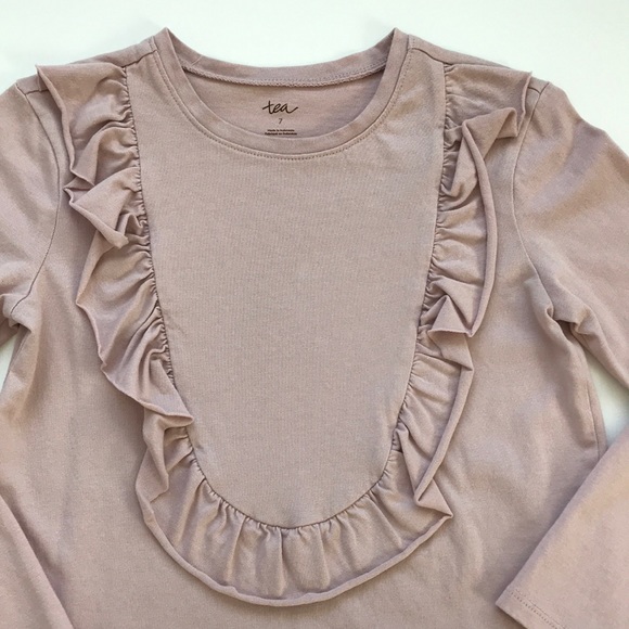 Tea Collection Ruffle Long Sleeve Pink Crew Neck Shirt - Picture 3 of 4